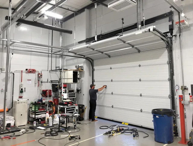 Whitehall Garage Door Repair certified technician performing commercial door repair at a Whitehall business facility