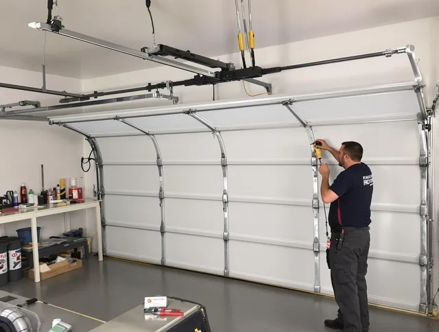 Whitehall Garage Door Repair certified technician performing overhead door system repair in Whitehall